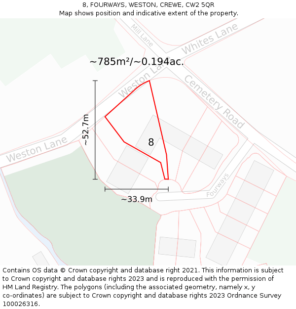 8, FOURWAYS, WESTON, CREWE, CW2 5QR: Plot and title map