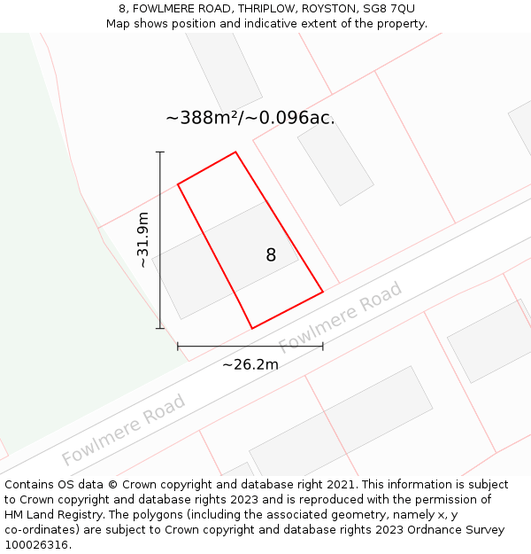 8, FOWLMERE ROAD, THRIPLOW, ROYSTON, SG8 7QU: Plot and title map