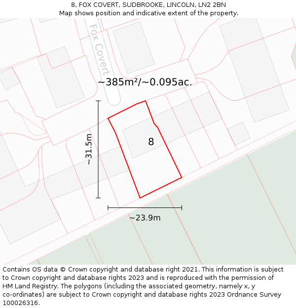 8, FOX COVERT, SUDBROOKE, LINCOLN, LN2 2BN: Plot and title map