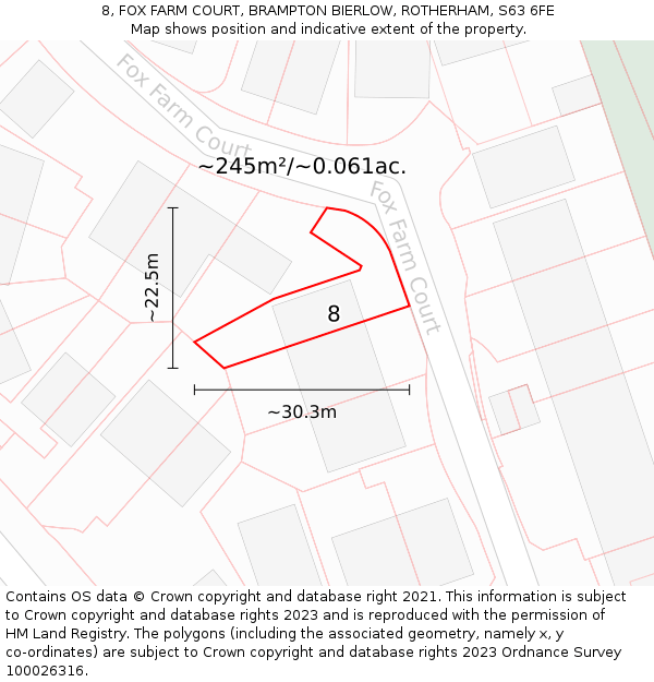 8, FOX FARM COURT, BRAMPTON BIERLOW, ROTHERHAM, S63 6FE: Plot and title map