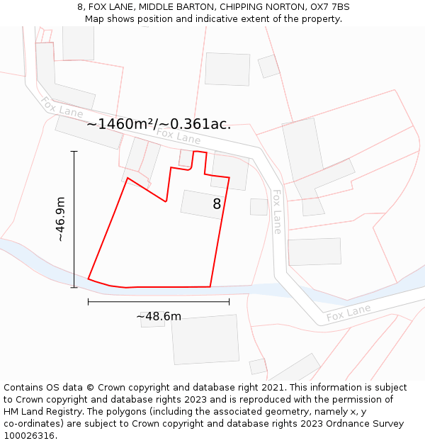 8, FOX LANE, MIDDLE BARTON, CHIPPING NORTON, OX7 7BS: Plot and title map