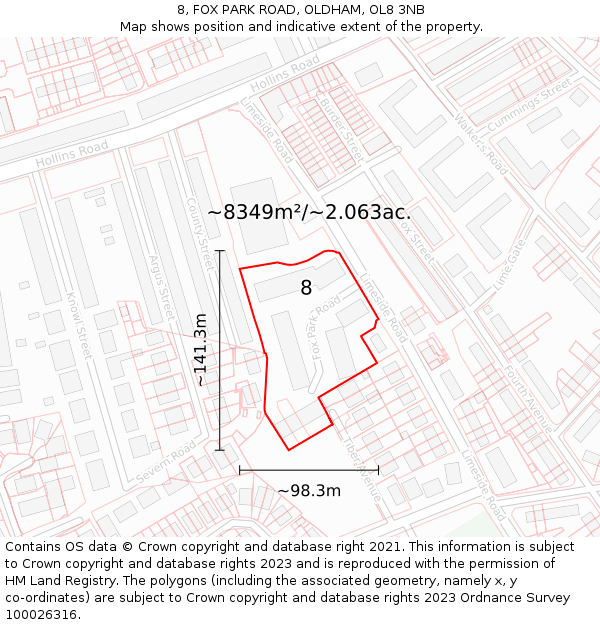 8, FOX PARK ROAD, OLDHAM, OL8 3NB: Plot and title map