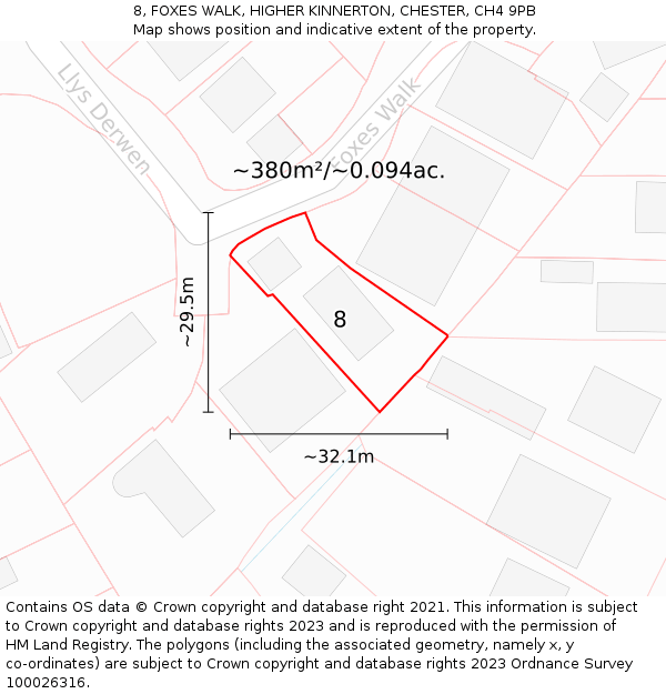 8, FOXES WALK, HIGHER KINNERTON, CHESTER, CH4 9PB: Plot and title map