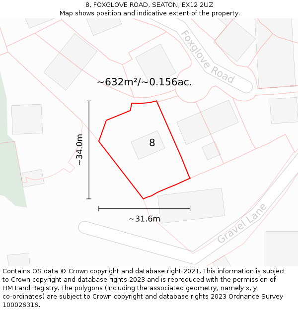 8, FOXGLOVE ROAD, SEATON, EX12 2UZ: Plot and title map