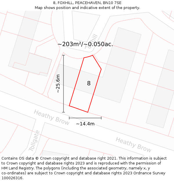 8, FOXHILL, PEACEHAVEN, BN10 7SE: Plot and title map