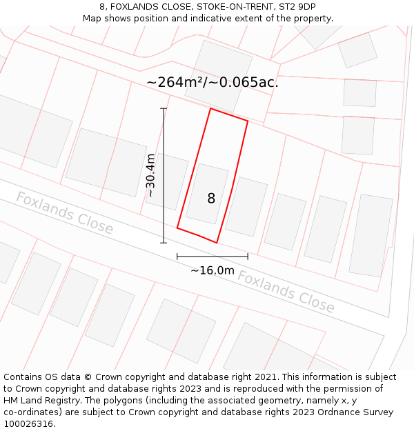 8, FOXLANDS CLOSE, STOKE-ON-TRENT, ST2 9DP: Plot and title map