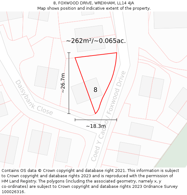 8, FOXWOOD DRIVE, WREXHAM, LL14 4JA: Plot and title map