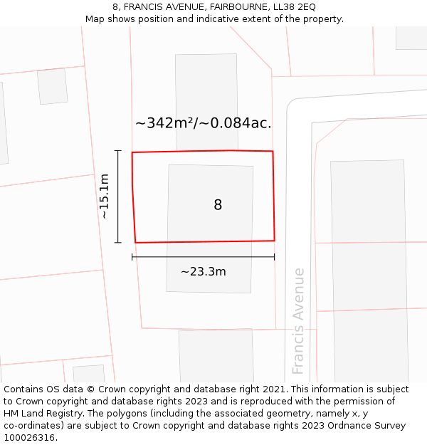 8, FRANCIS AVENUE, FAIRBOURNE, LL38 2EQ: Plot and title map