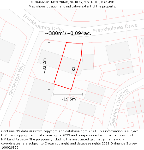 8, FRANKHOLMES DRIVE, SHIRLEY, SOLIHULL, B90 4XE: Plot and title map