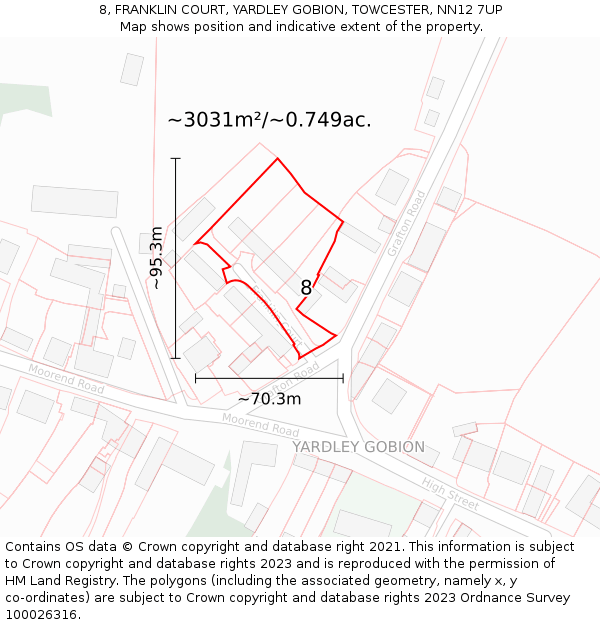 8, FRANKLIN COURT, YARDLEY GOBION, TOWCESTER, NN12 7UP: Plot and title map