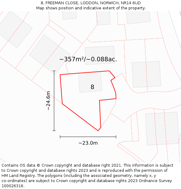 8, FREEMAN CLOSE, LODDON, NORWICH, NR14 6UD: Plot and title map