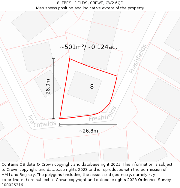 8, FRESHFIELDS, CREWE, CW2 6QD: Plot and title map