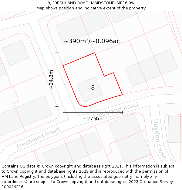 8, FRESHLAND ROAD, MAIDSTONE, ME16 0WJ: Plot and title map