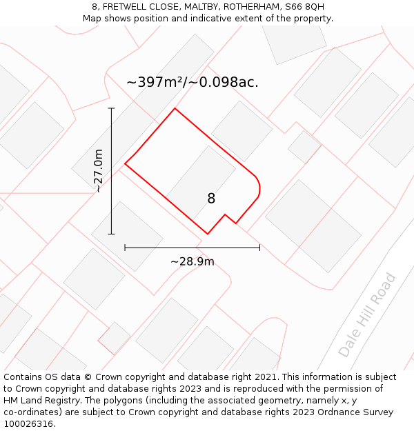 8, FRETWELL CLOSE, MALTBY, ROTHERHAM, S66 8QH: Plot and title map