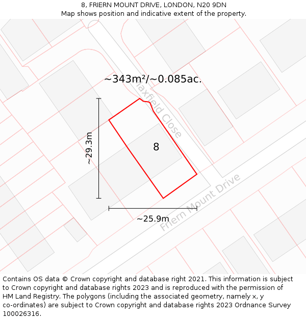 8, FRIERN MOUNT DRIVE, LONDON, N20 9DN: Plot and title map