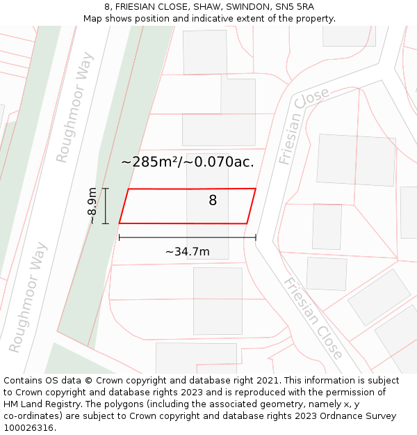 8, FRIESIAN CLOSE, SHAW, SWINDON, SN5 5RA: Plot and title map