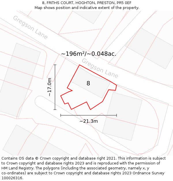 8, FRITHS COURT, HOGHTON, PRESTON, PR5 0EF: Plot and title map