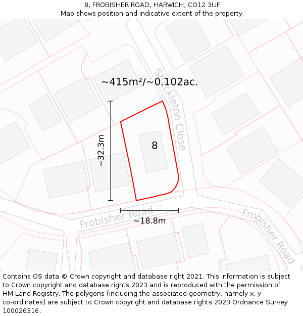 8, FROBISHER ROAD, HARWICH, CO12 3UF: Plot and title map