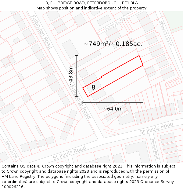 8, FULBRIDGE ROAD, PETERBOROUGH, PE1 3LA: Plot and title map