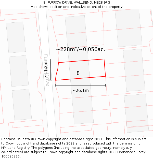 8, FURROW DRIVE, WALLSEND, NE28 9FG: Plot and title map