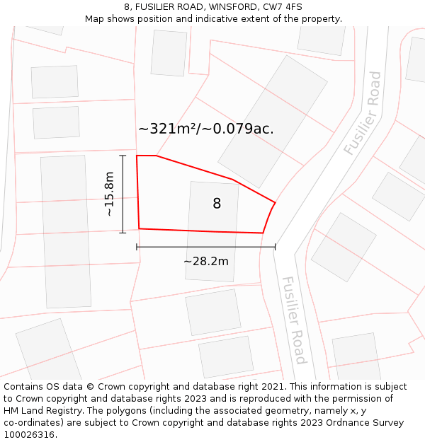 8, FUSILIER ROAD, WINSFORD, CW7 4FS: Plot and title map