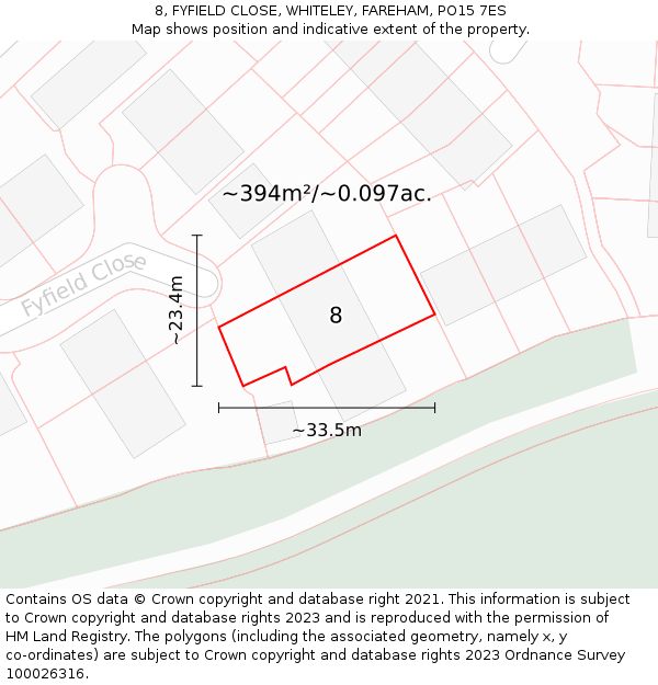 8, FYFIELD CLOSE, WHITELEY, FAREHAM, PO15 7ES: Plot and title map