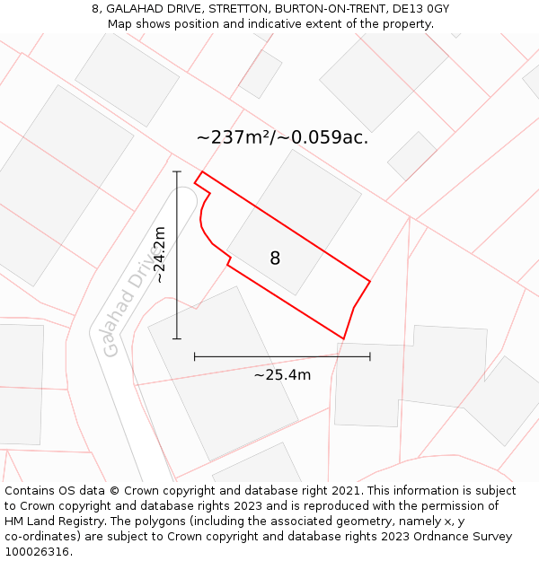 8, GALAHAD DRIVE, STRETTON, BURTON-ON-TRENT, DE13 0GY: Plot and title map