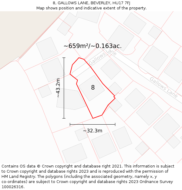 8, GALLOWS LANE, BEVERLEY, HU17 7FJ: Plot and title map