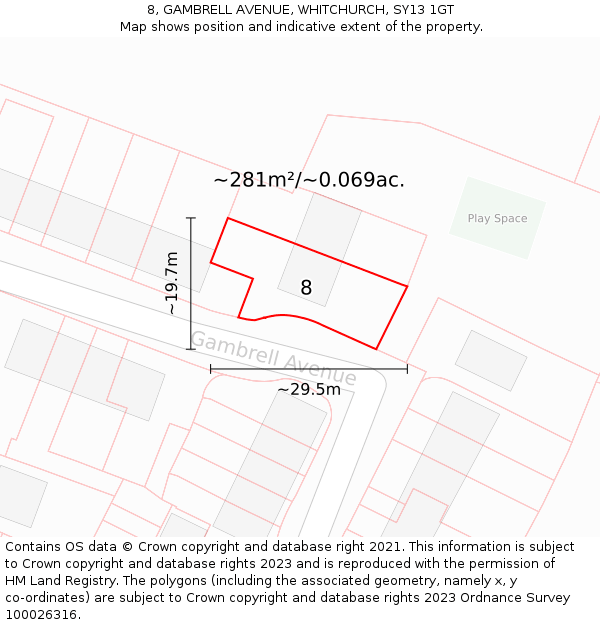 8, GAMBRELL AVENUE, WHITCHURCH, SY13 1GT: Plot and title map