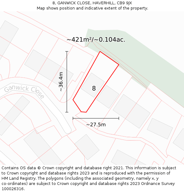 8, GANWICK CLOSE, HAVERHILL, CB9 9JX: Plot and title map