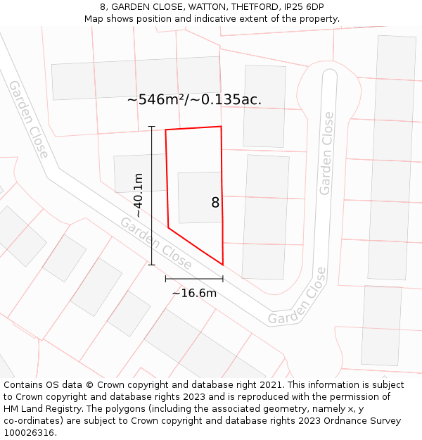 8, GARDEN CLOSE, WATTON, THETFORD, IP25 6DP: Plot and title map