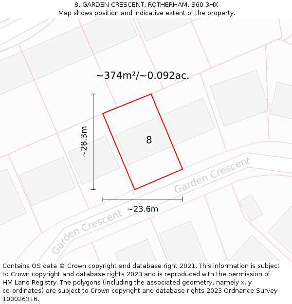 8, GARDEN CRESCENT, ROTHERHAM, S60 3HX: Plot and title map