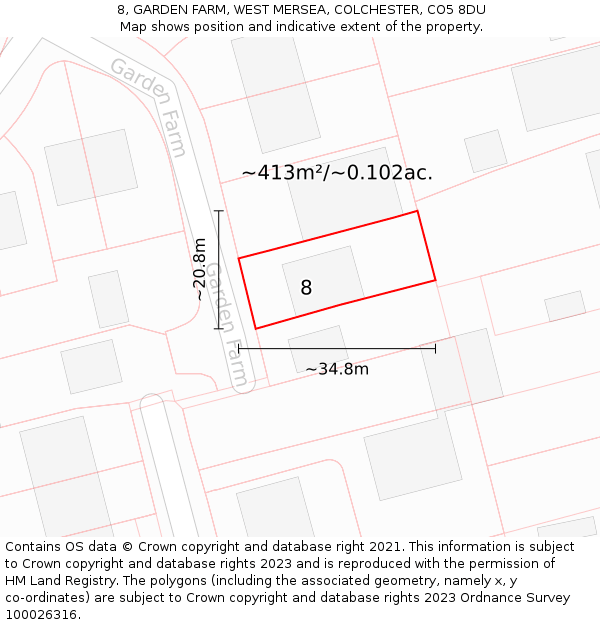 8, GARDEN FARM, WEST MERSEA, COLCHESTER, CO5 8DU: Plot and title map