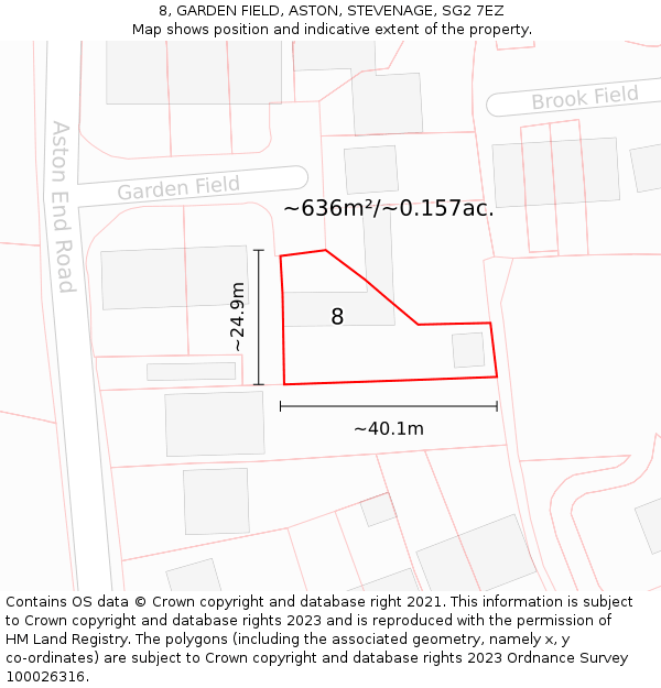 8, GARDEN FIELD, ASTON, STEVENAGE, SG2 7EZ: Plot and title map