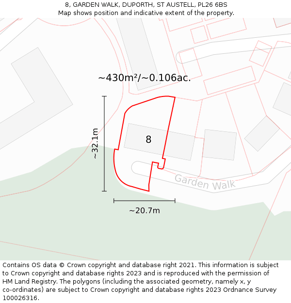 8, GARDEN WALK, DUPORTH, ST AUSTELL, PL26 6BS: Plot and title map