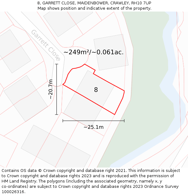 8, GARRETT CLOSE, MAIDENBOWER, CRAWLEY, RH10 7UP: Plot and title map