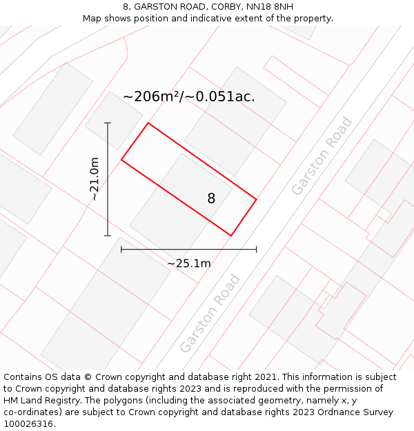 8, GARSTON ROAD, CORBY, NN18 8NH: Plot and title map