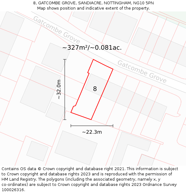 8, GATCOMBE GROVE, SANDIACRE, NOTTINGHAM, NG10 5PN: Plot and title map