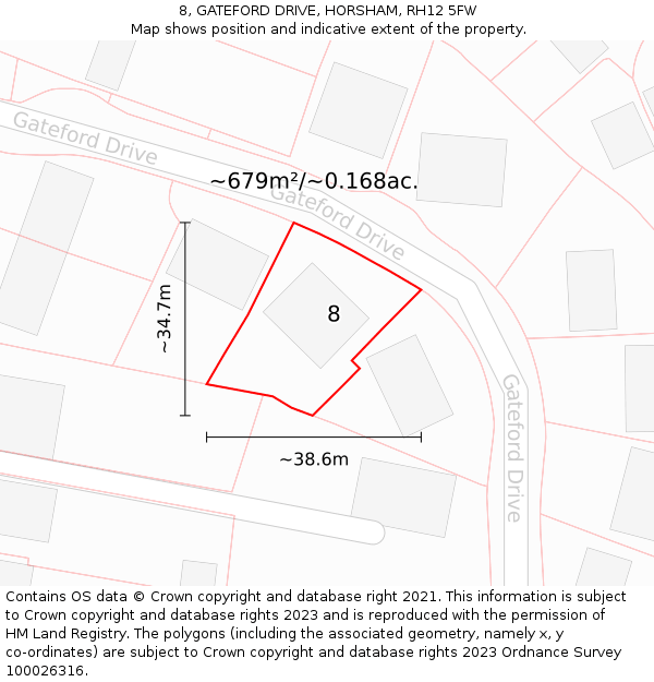 8, GATEFORD DRIVE, HORSHAM, RH12 5FW: Plot and title map