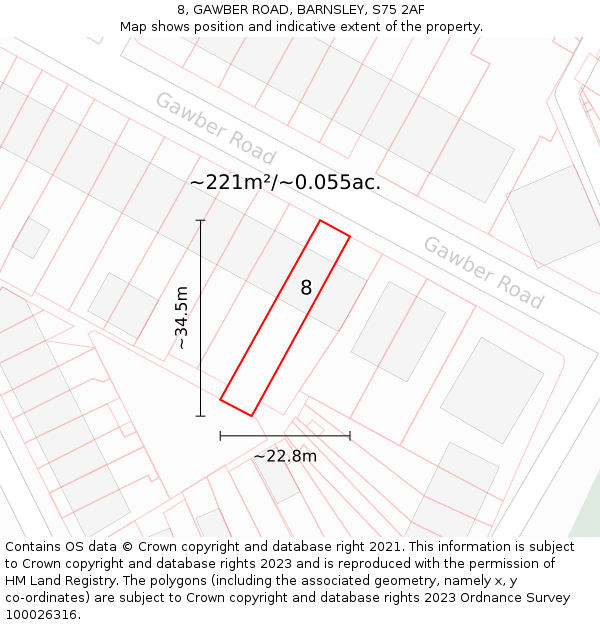 8, GAWBER ROAD, BARNSLEY, S75 2AF: Plot and title map