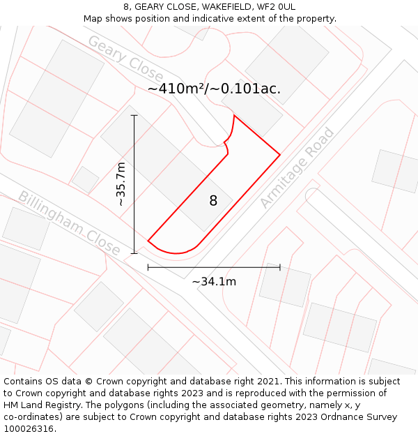 8, GEARY CLOSE, WAKEFIELD, WF2 0UL: Plot and title map