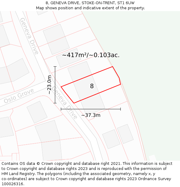 8, GENEVA DRIVE, STOKE-ON-TRENT, ST1 6UW: Plot and title map