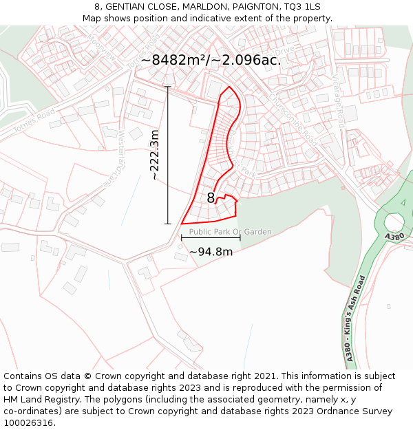 8, GENTIAN CLOSE, MARLDON, PAIGNTON, TQ3 1LS: Plot and title map