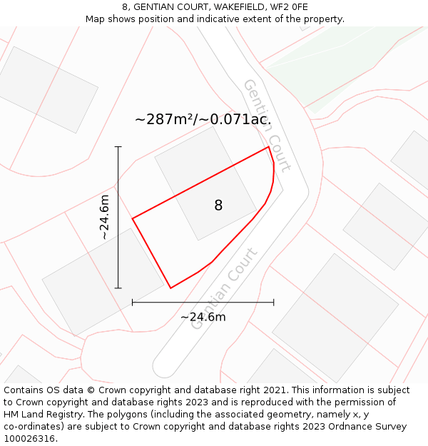 8, GENTIAN COURT, WAKEFIELD, WF2 0FE: Plot and title map