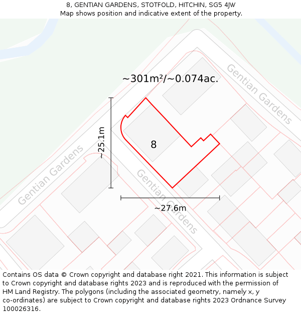 8, GENTIAN GARDENS, STOTFOLD, HITCHIN, SG5 4JW: Plot and title map