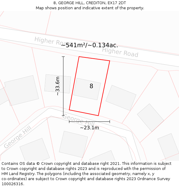 8, GEORGE HILL, CREDITON, EX17 2DT: Plot and title map