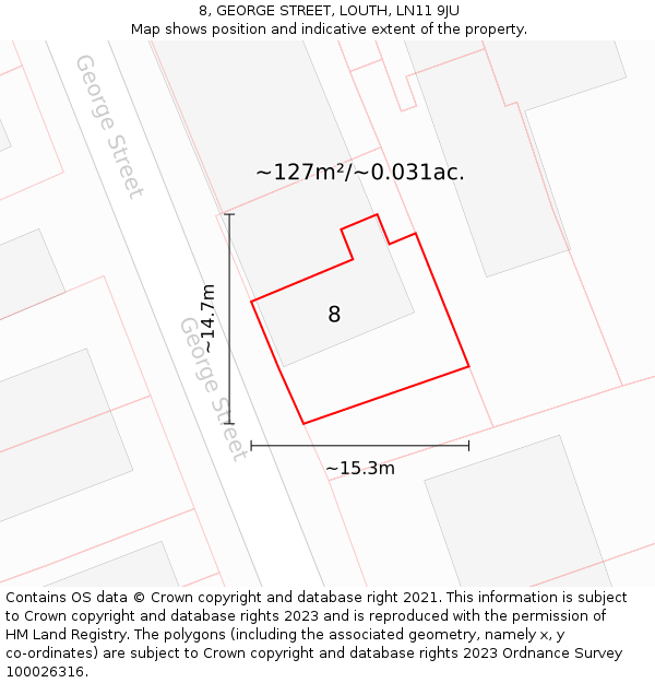 8, GEORGE STREET, LOUTH, LN11 9JU: Plot and title map