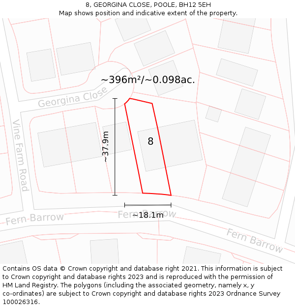 8, GEORGINA CLOSE, POOLE, BH12 5EH: Plot and title map