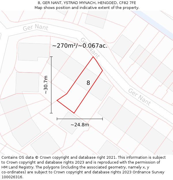 8, GER NANT, YSTRAD MYNACH, HENGOED, CF82 7FE: Plot and title map