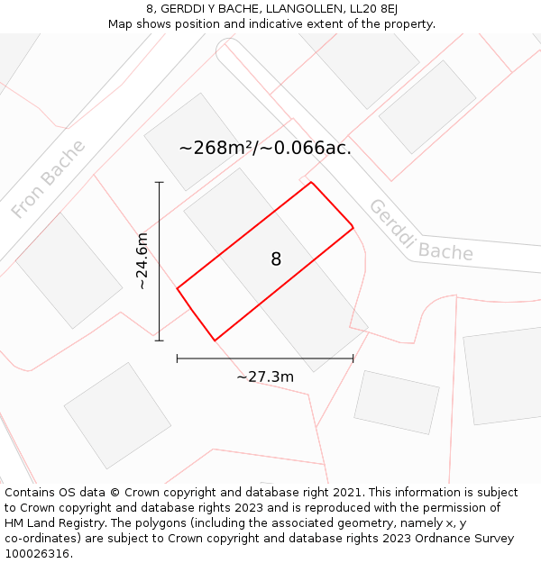 8, GERDDI Y BACHE, LLANGOLLEN, LL20 8EJ: Plot and title map